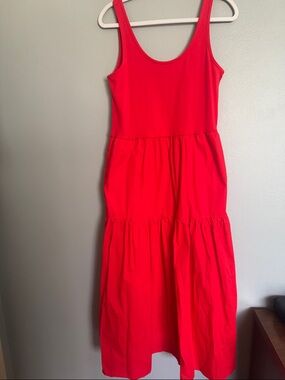 J. Crew Red Tiered Tank Midi Dress